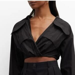 A.L.C  NWT Corbin Black Criss Cross Front Cropped Long Sleeve Top Size 2